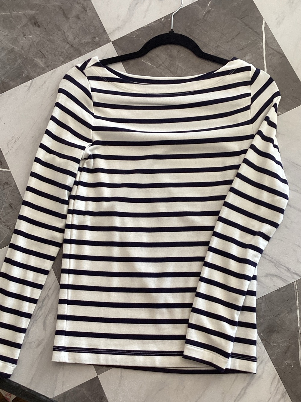 GAP White and Navy Striped Long-Sleeve Boatneck Top
